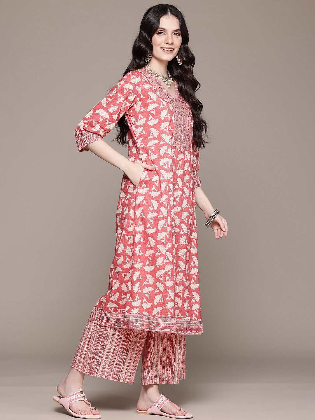 A Line Style Cotton Fabric Pink Color Kurta And Bottom With Dupatta