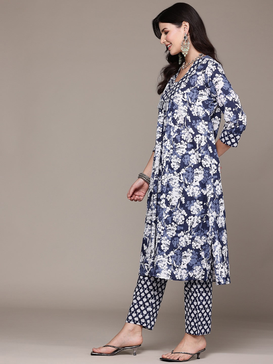 A Line Style Cotton Fabric Blue Color Kurta And Bottom With Dupatta