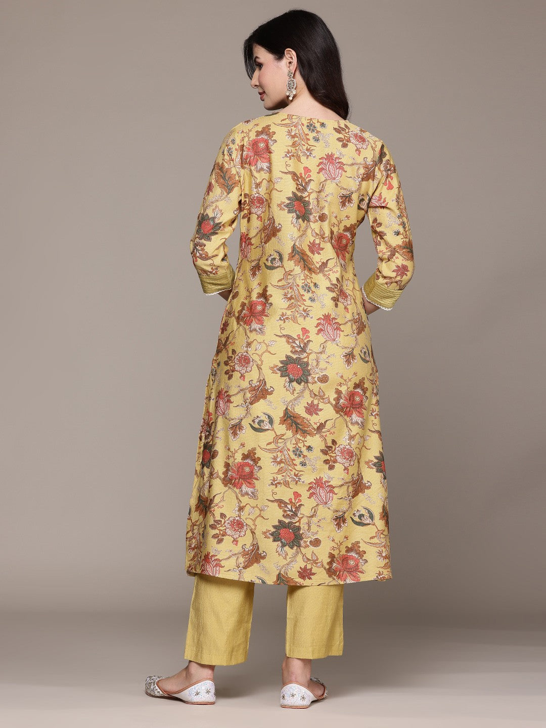 Straight Style Silk Fabric Mustard Color Kurta With Bottom