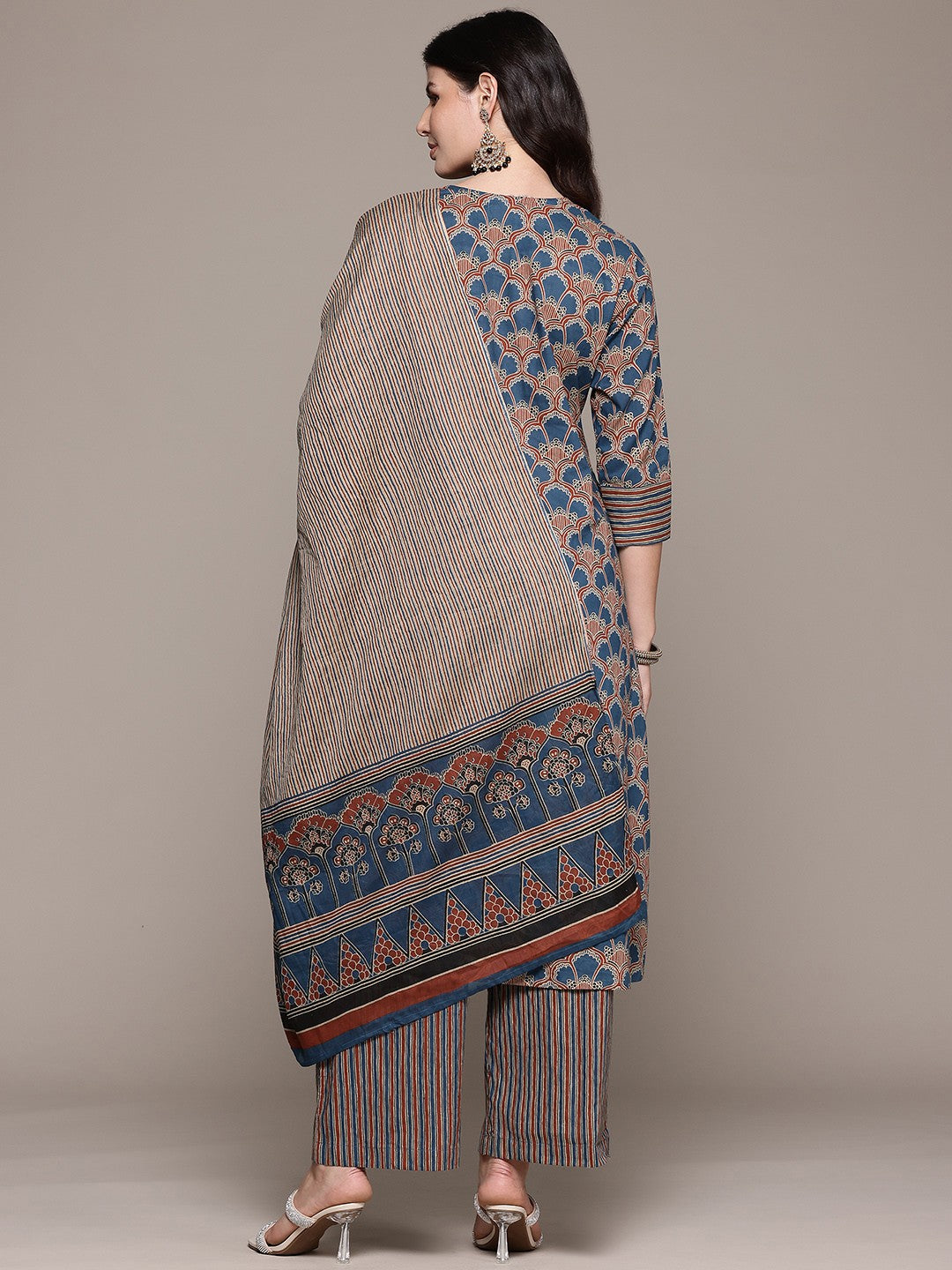 A Line Style Cotton Fabric Blue Color Kurta And Bottom With Dupatta