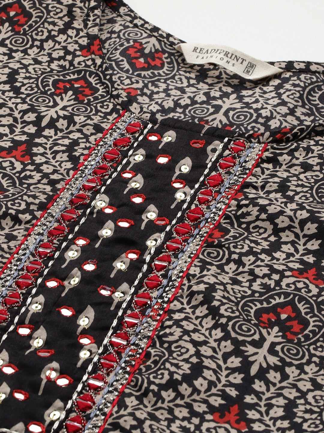 Straight Style Cotton Fabric Black Color Kurta And Bottom With Dupatta