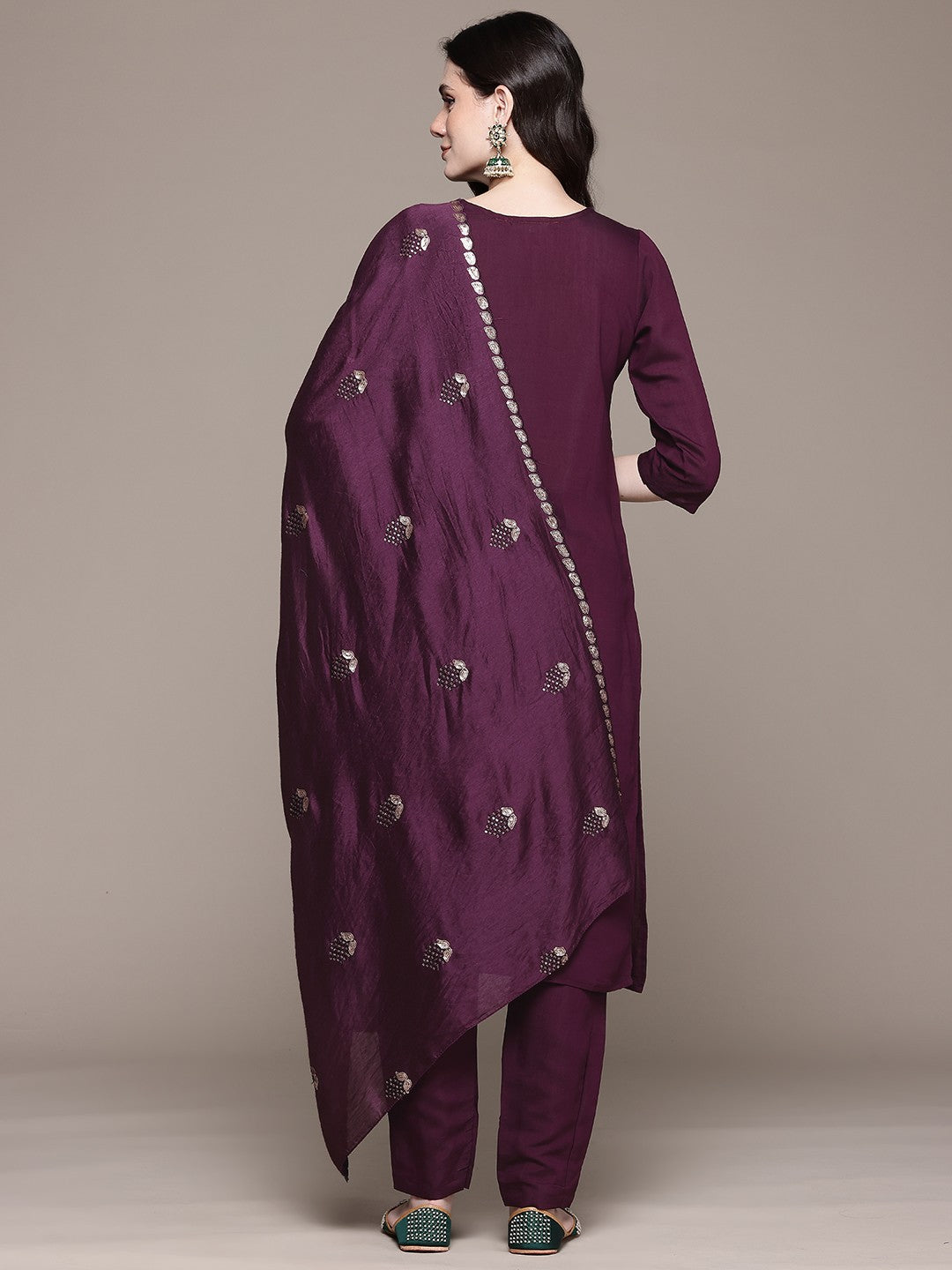 Straight Style Viscose Fabric Violet Color Kurta And Bottom With Dupatta