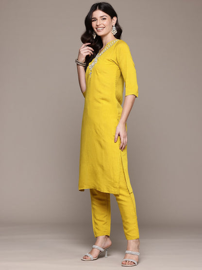 Straight Style Viscose Fabric Mustard Color Kurta And Bottom With Dupatta