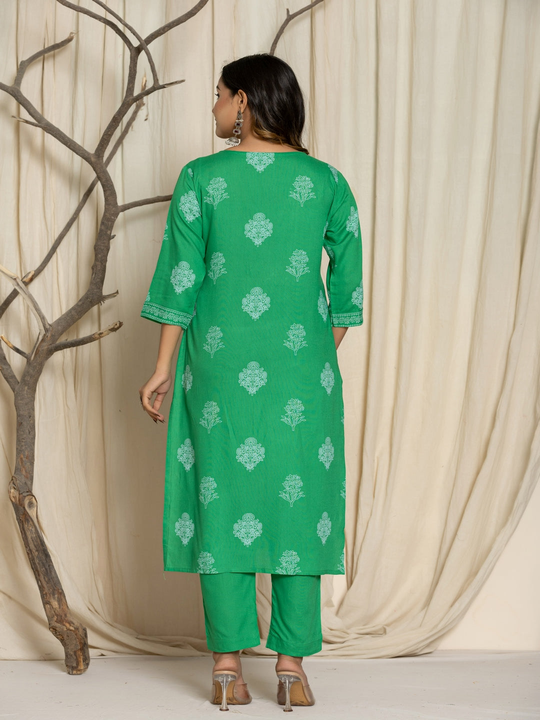 Floral Print Rayon Straight Kurta Set with Trousers & Dupatta