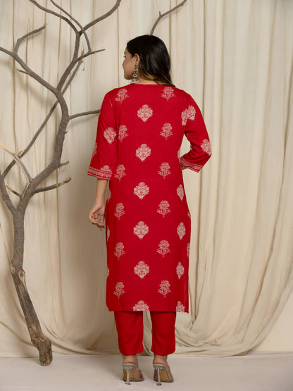 Floral Print Rayon Straight Kurta Set with Trousers & Dupatta