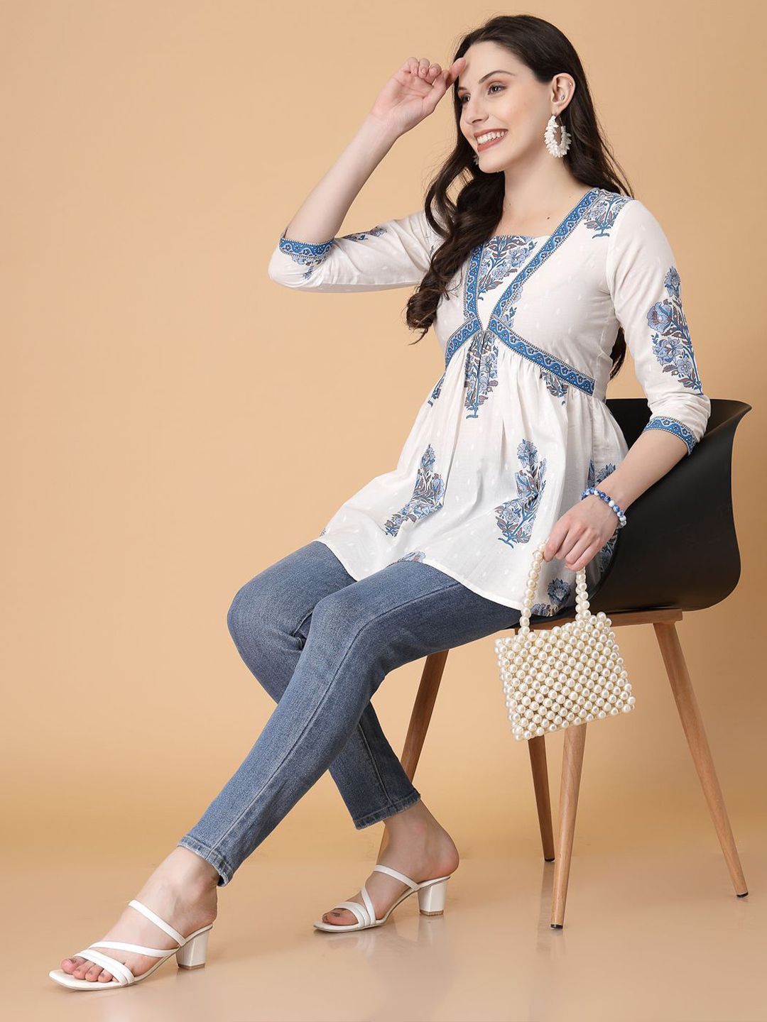 Floral Print Cotton Lace Top (White)