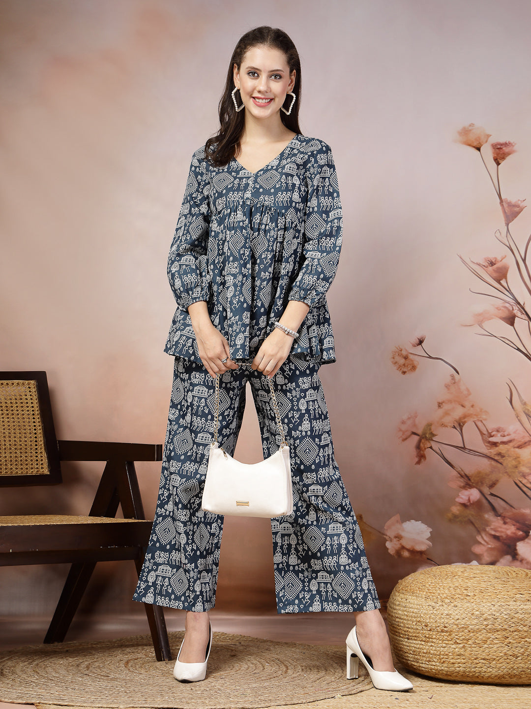 Quirky Printed Cotton Blend Empire Co-Ord Set