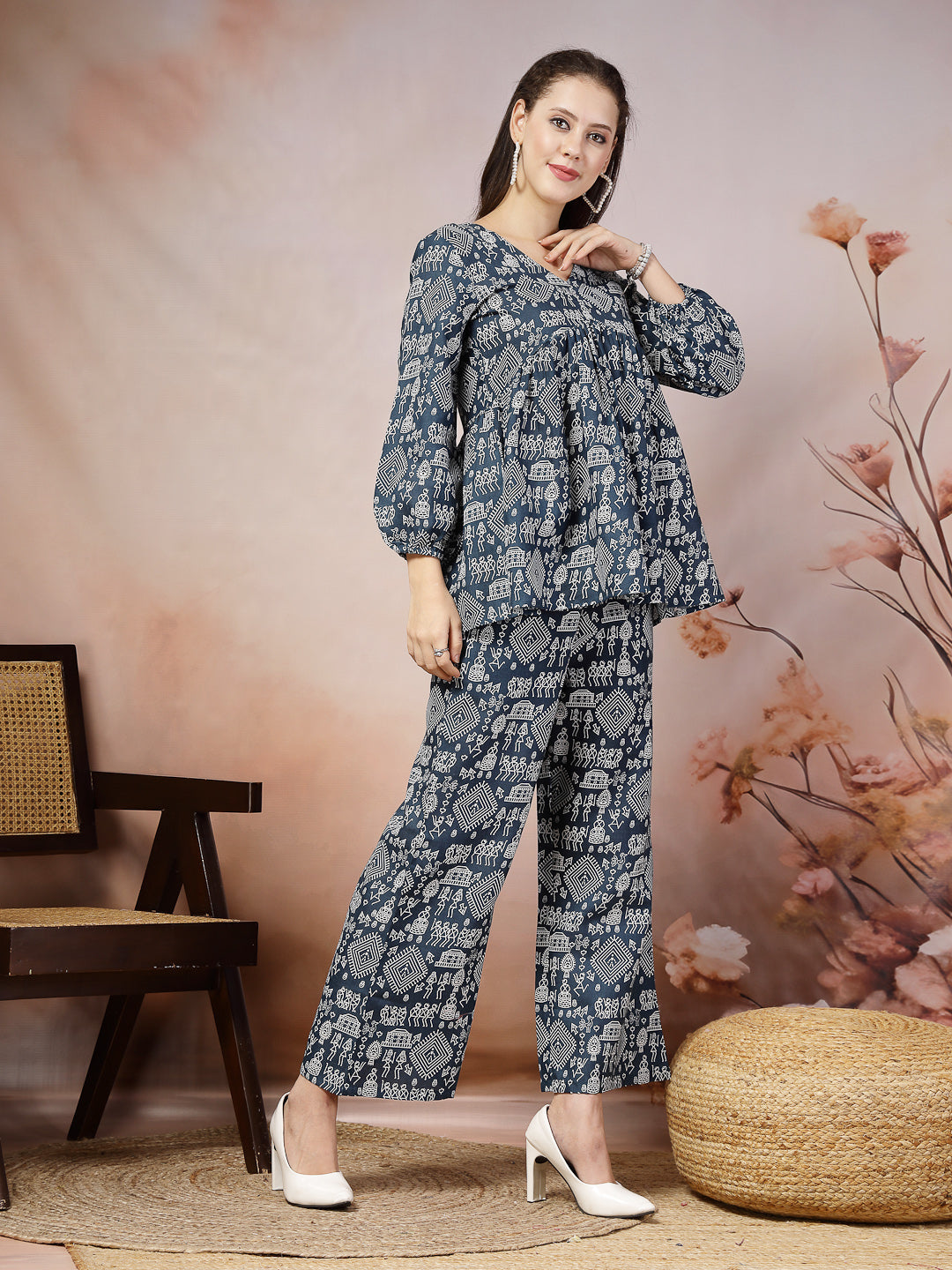 Quirky Printed Cotton Blend Empire Co-Ord Set