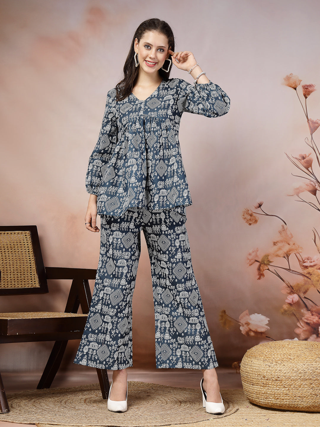 Quirky Printed Cotton Blend Empire Co-Ord Set