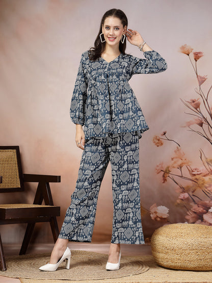 Quirky Printed Cotton Blend Empire Co-Ord Set