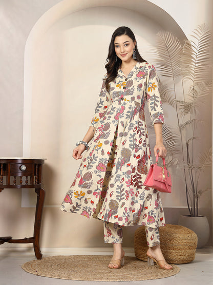 Floral Printed Rayon A-Line Kurta Pant Set