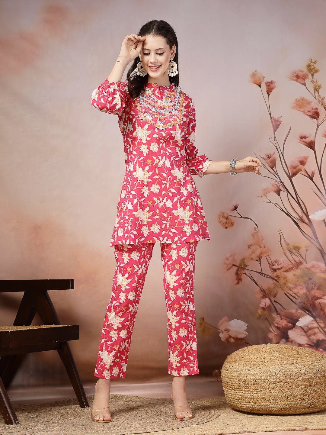 Printed & Embroidered Cotton Co-Ord Set