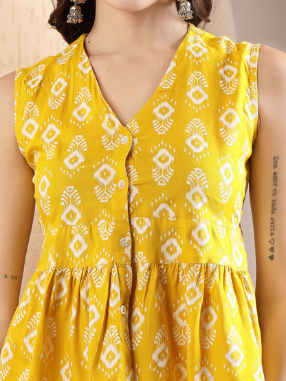 Yellow Ikat Printed Rayon Co-Ord Set