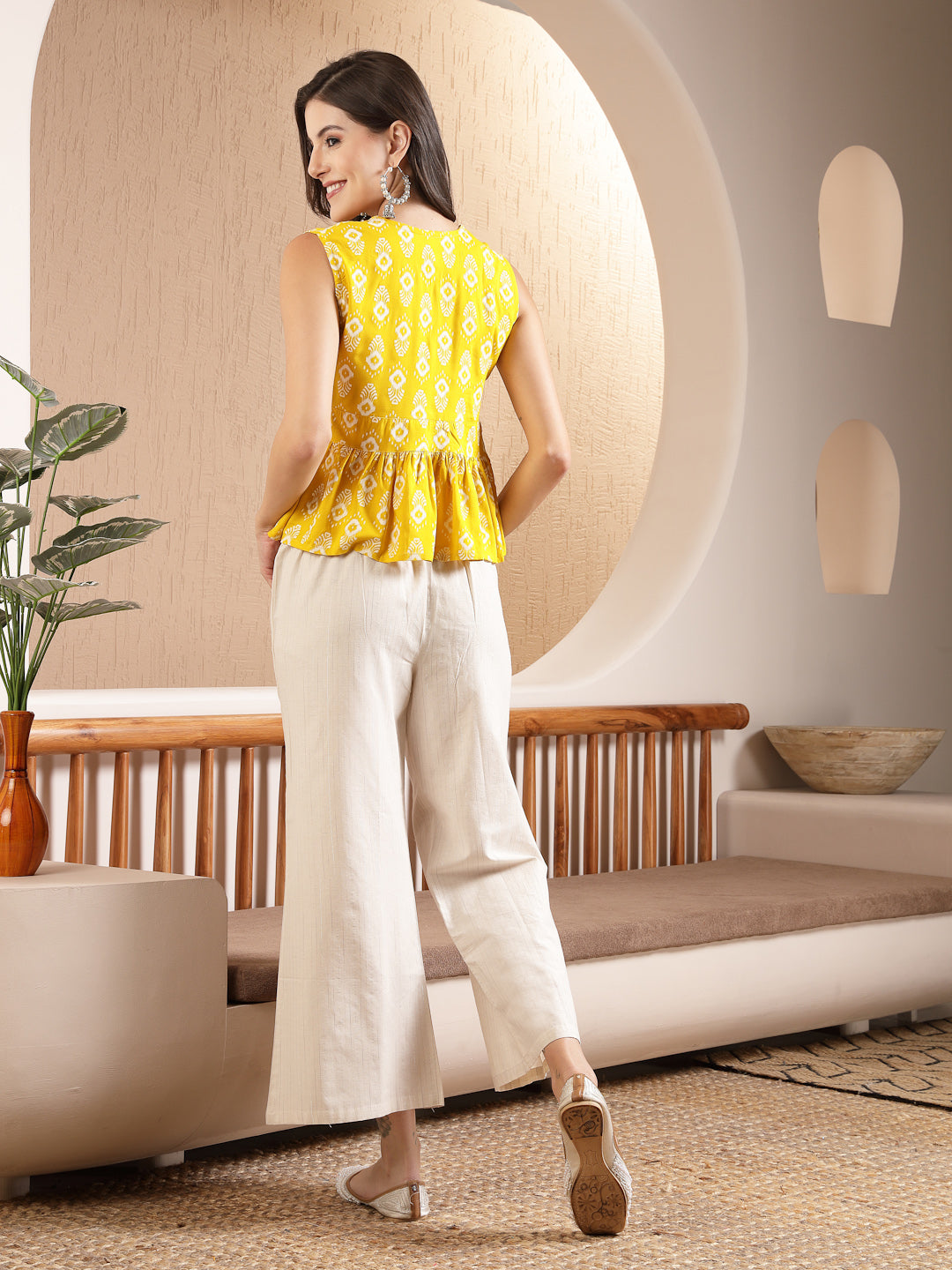 Yellow Ikat Printed Rayon Co-Ord Set