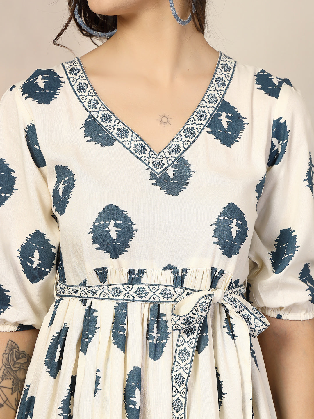 Blue Boho Printed Rayon Dress