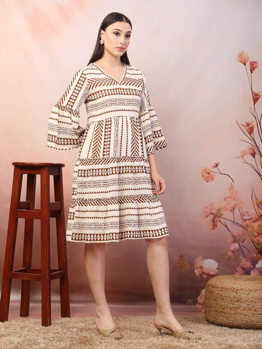 Printed Rayon Tiered Dress