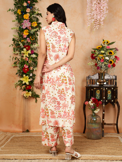 Rayon  Calf Length Printed Straight Slveeless Collar Kurta Bottom Set