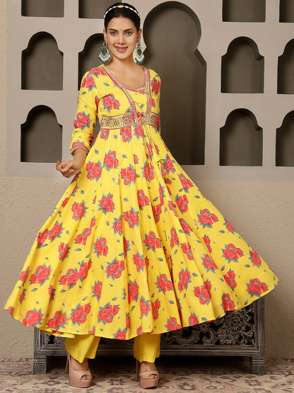 Rayon Calf Length Printed Flared 3/4 Sleeves V Neck Kurta, Bottom With Dupatta