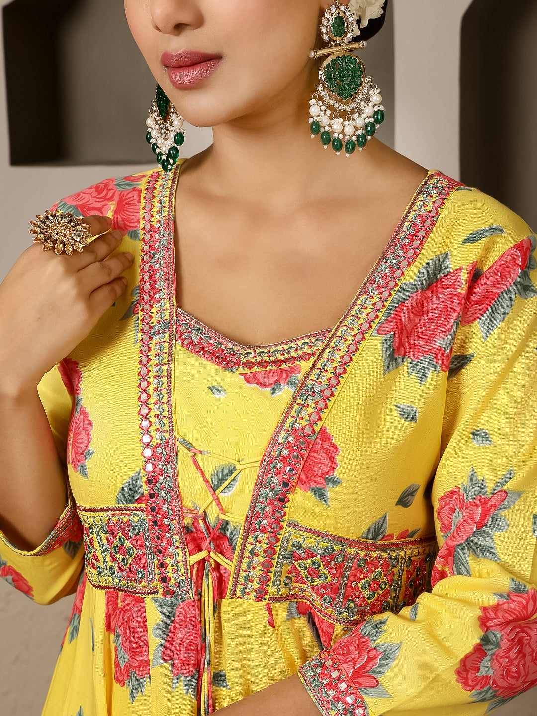 Rayon Calf Length Printed Flared 3/4 Sleeves V Neck Kurta, Bottom With Dupatta