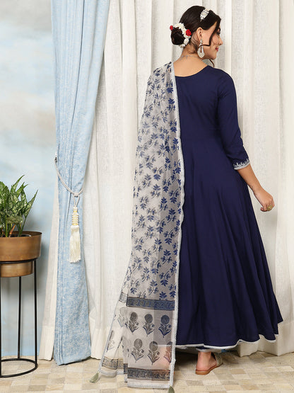 Rayon Calf Length Solid Flared 3/4 Sleeves V-Neck Kurta, Bottom With Dupatta