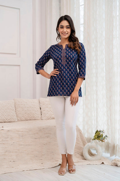 Blue Printed Straight Tunic