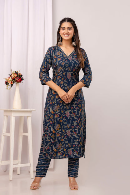 Teal Blue Straight Kurta Set With Printed Dupatta