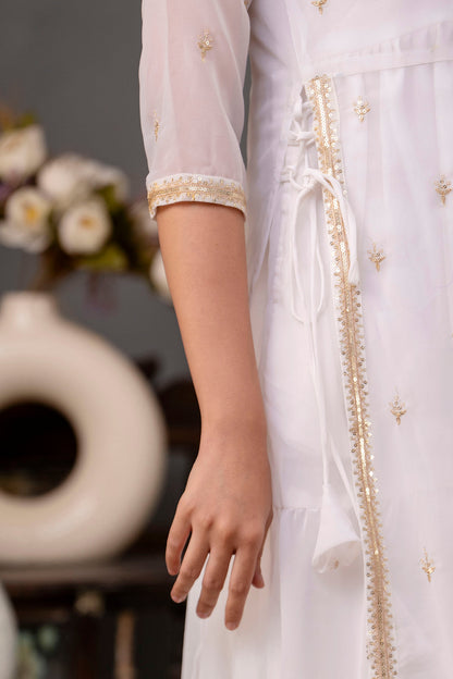 White Embroidered Flared Dress with Jacket