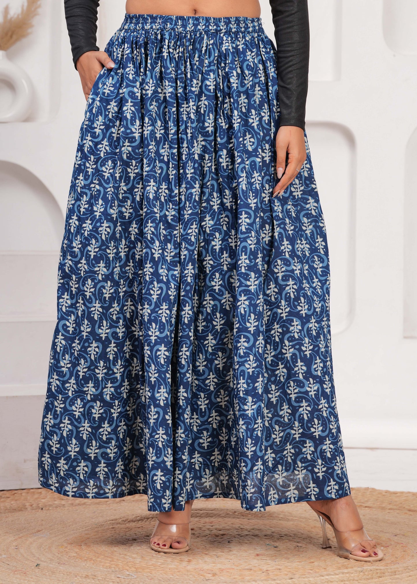 Blue Ethnic Printed Flared Skrit