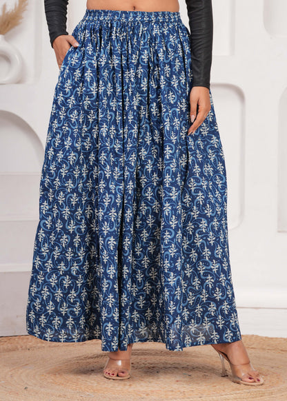 Blue Ethnic Printed Flared Skrit