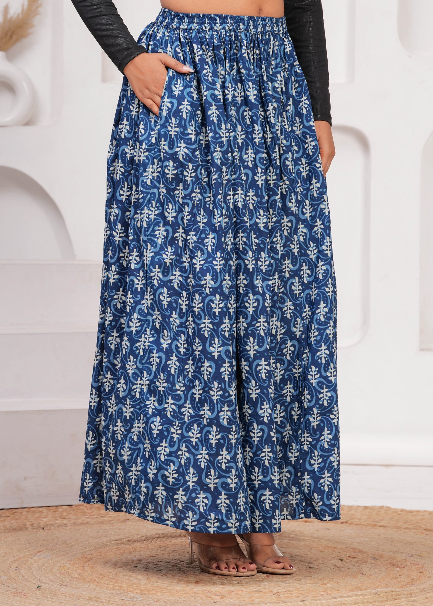 Blue Ethnic Printed Flared Skrit