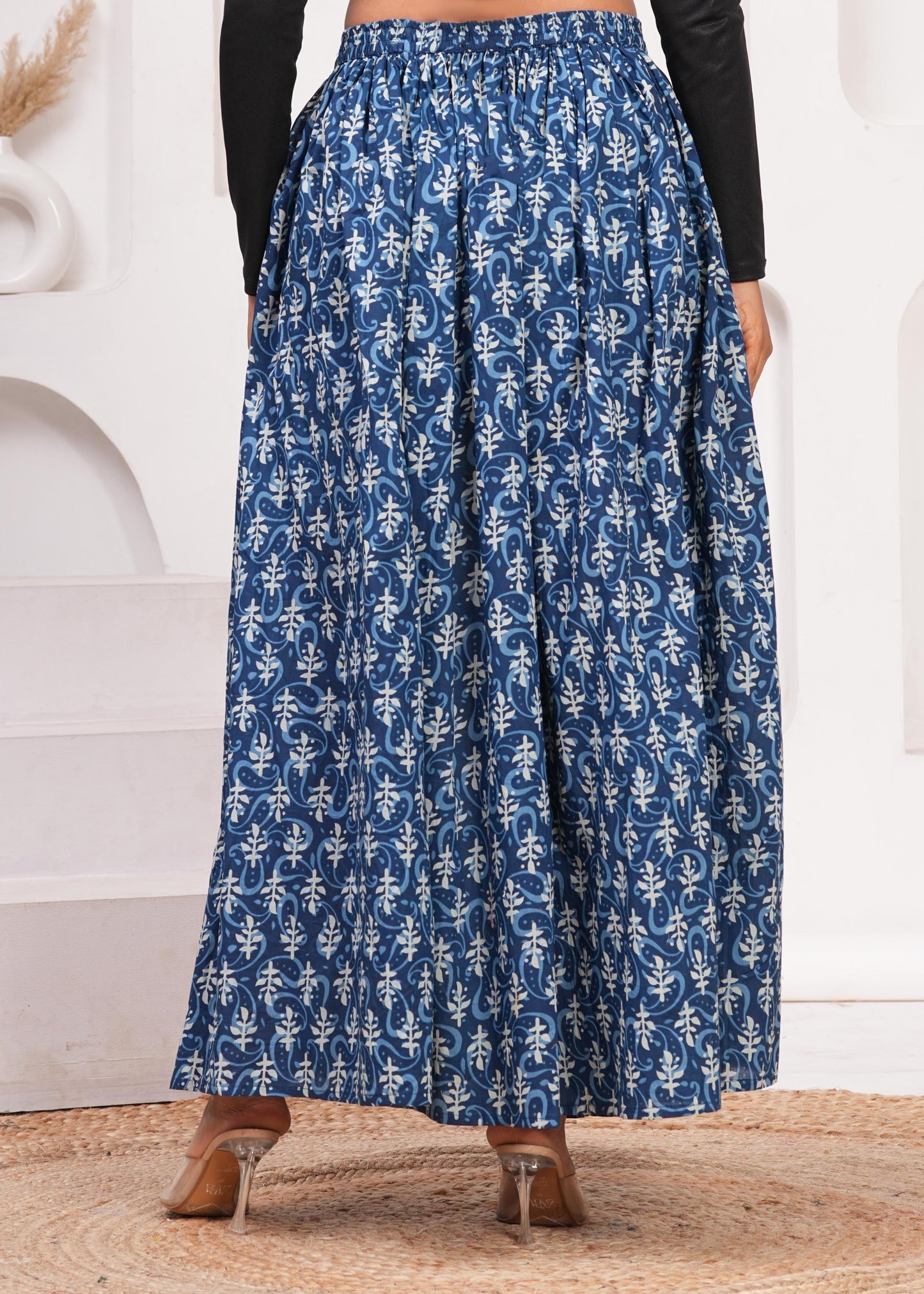 Blue Ethnic Printed Flared Skrit