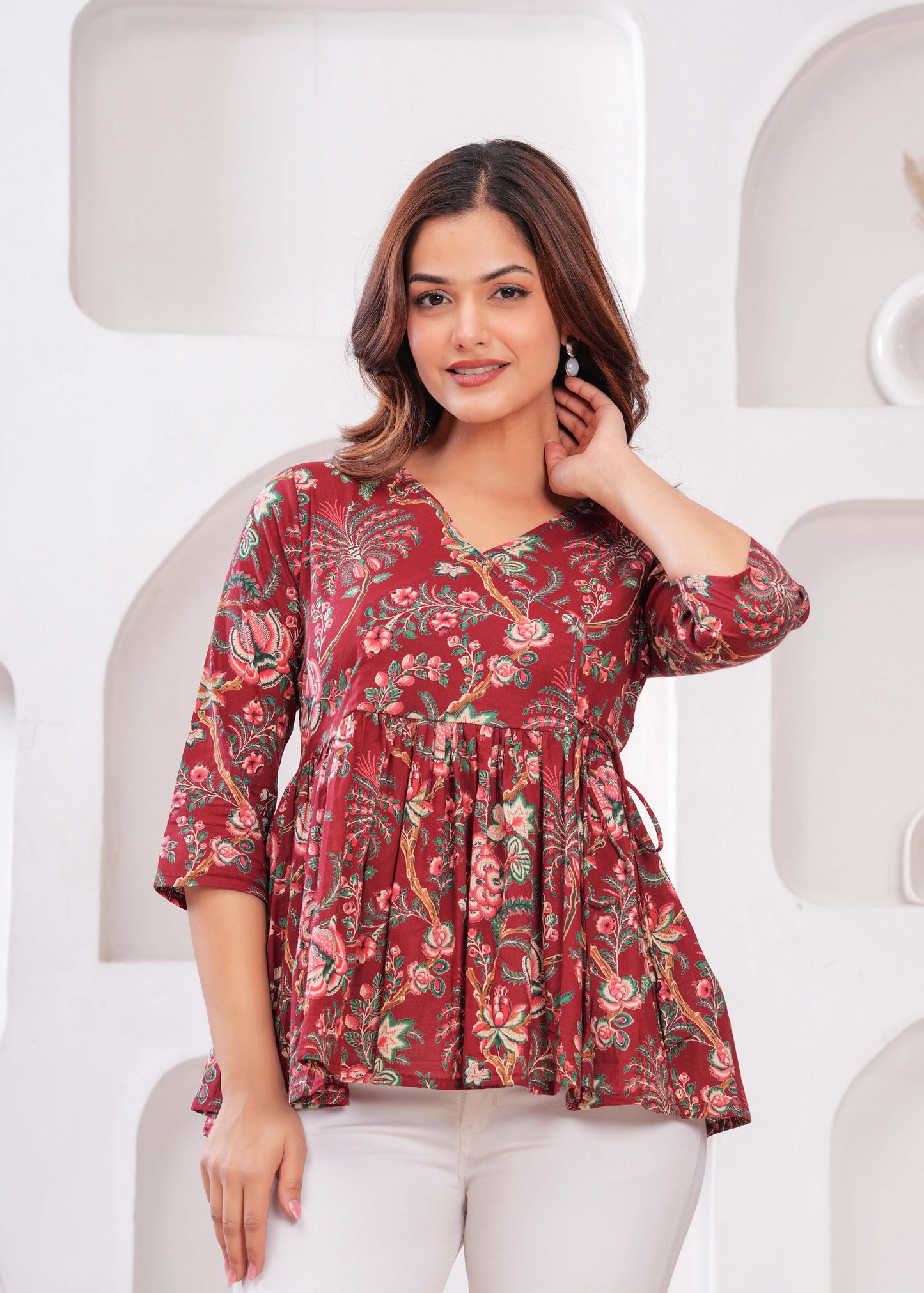 Maroon Printed Peplum Tunic