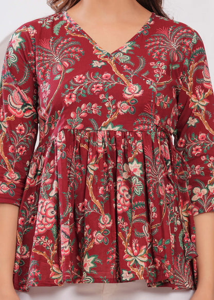 Maroon Printed Peplum Tunic