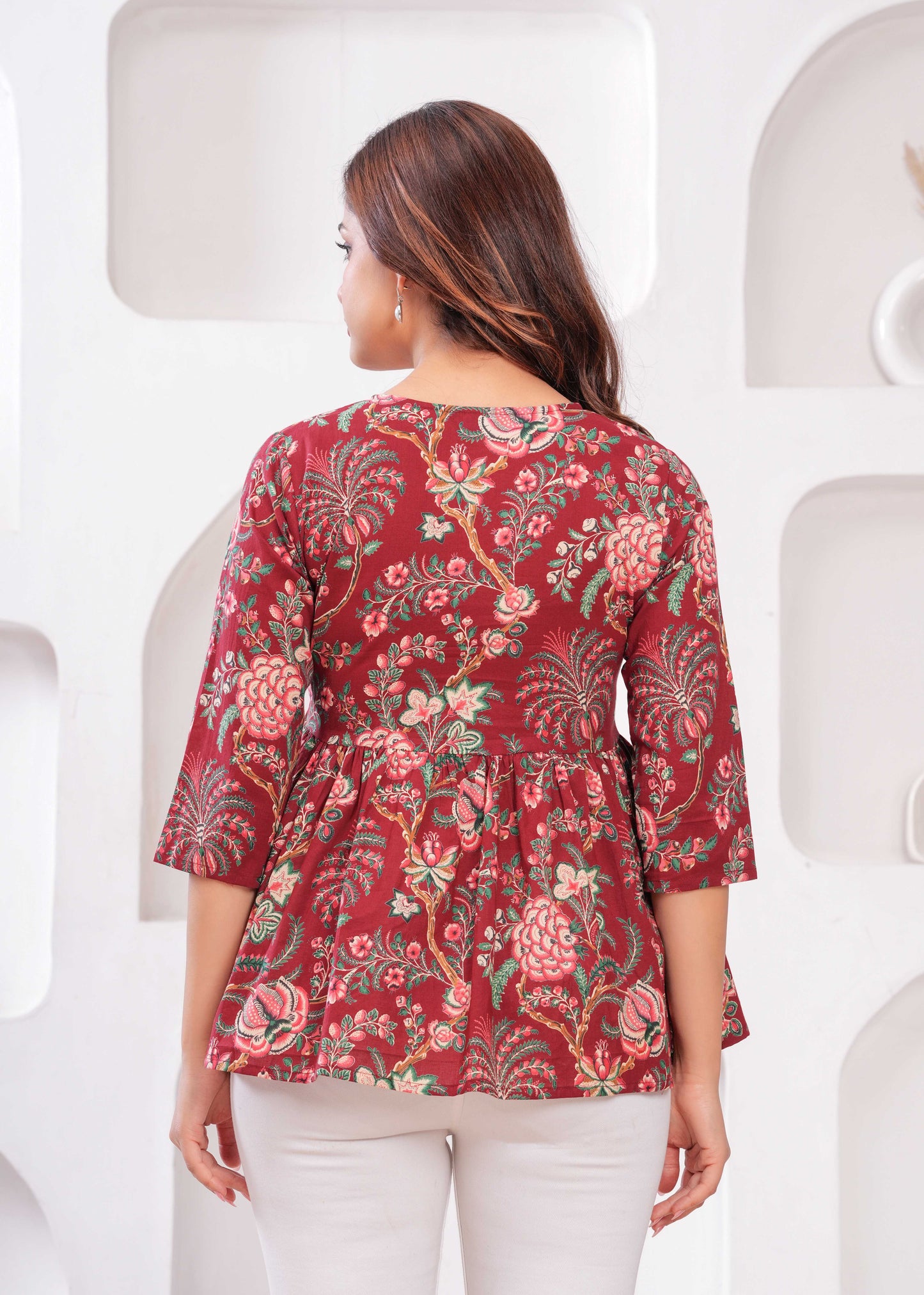 Maroon Printed Peplum Tunic