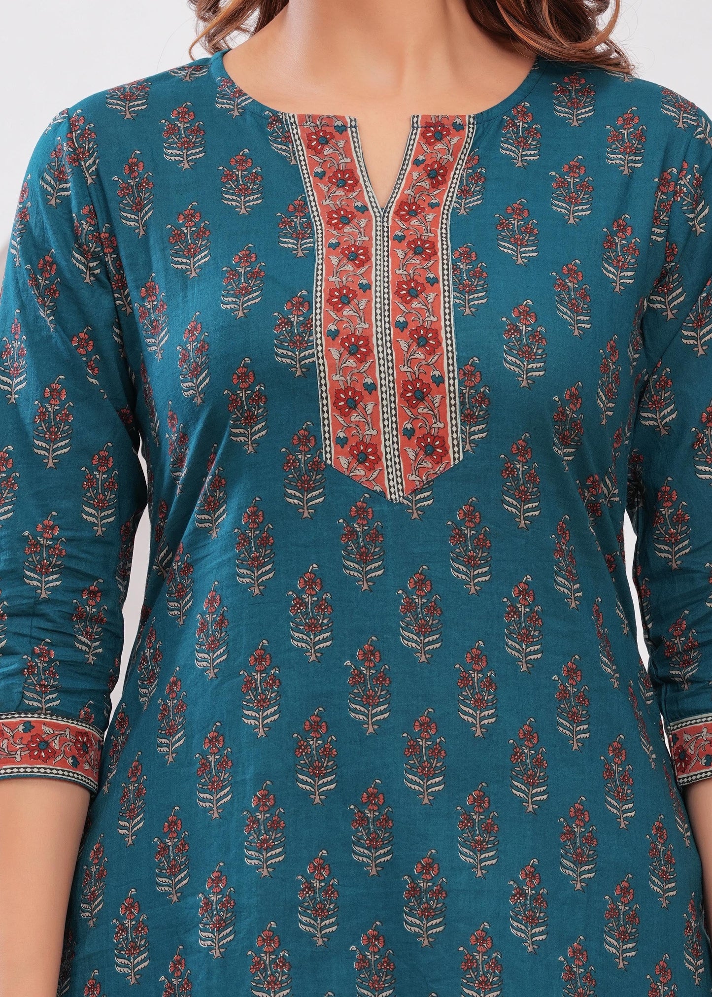 Teal Blue Printed Straight Tunic