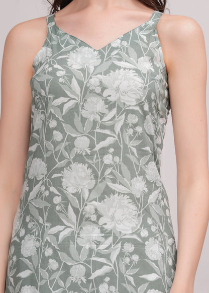 Green Printed Straight Shoulder Straps Kurta