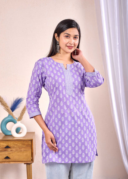 Lavender Printed Straight Tunic