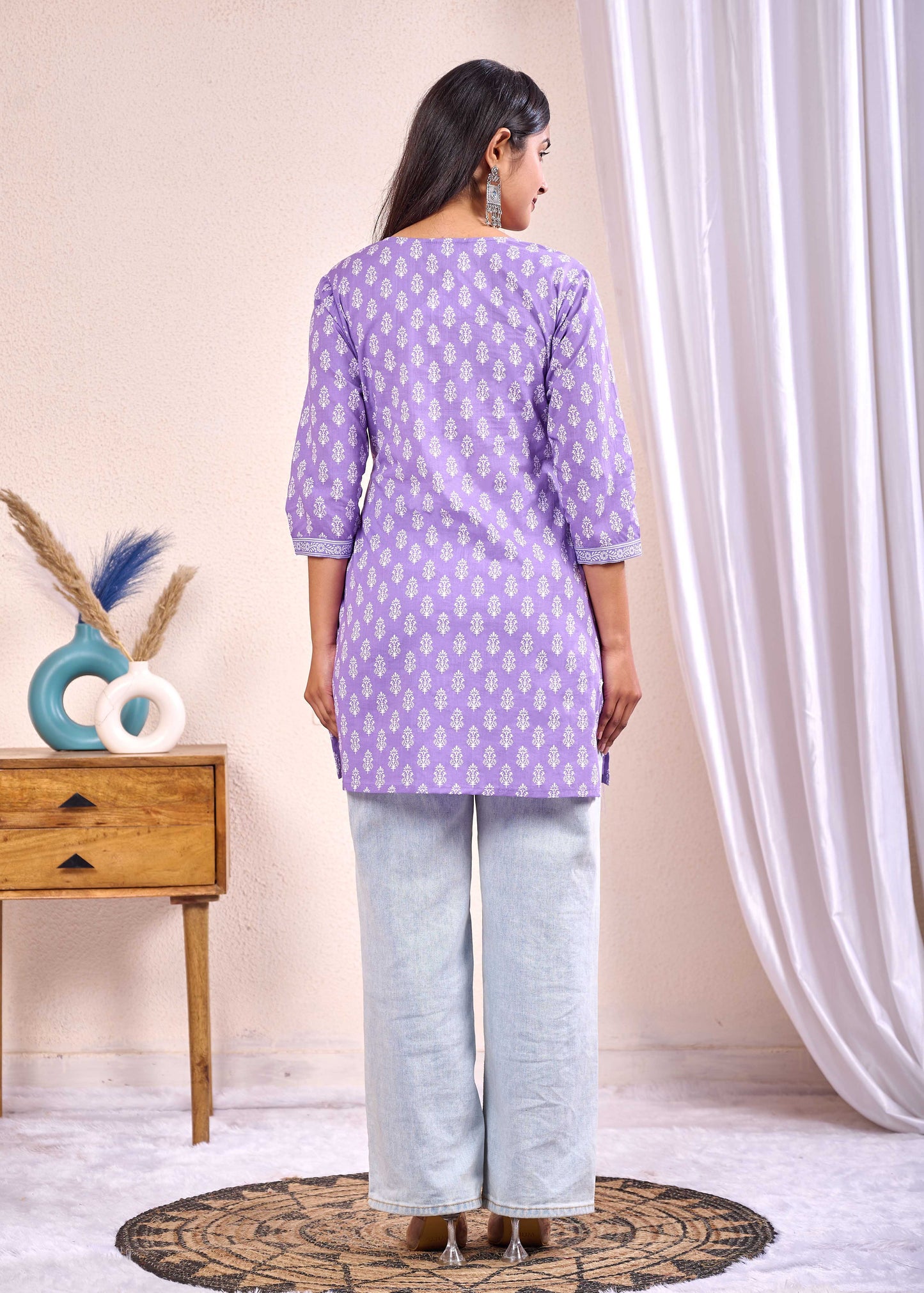 Lavender Printed Straight Tunic