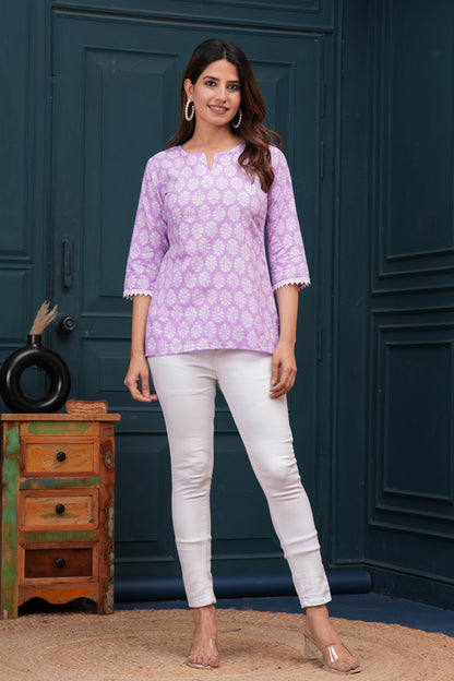 Lavender Printed Straight Tunic