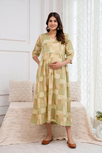 Green Printed Maternity Dress