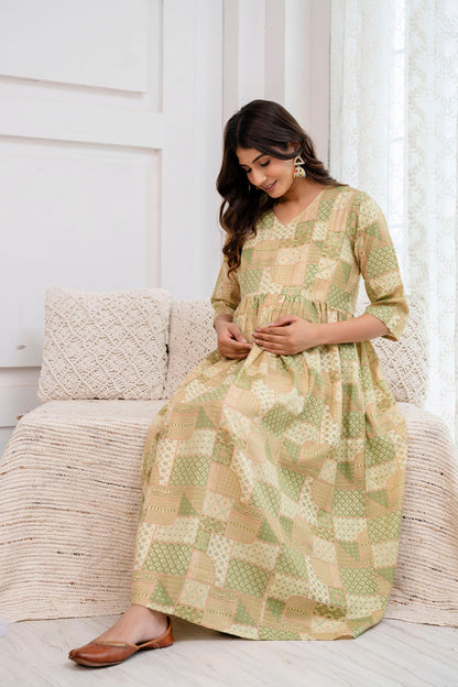 Green Printed Maternity Dress