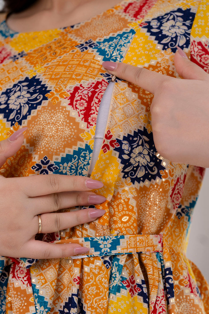 Yellow Printed Maternity Dress