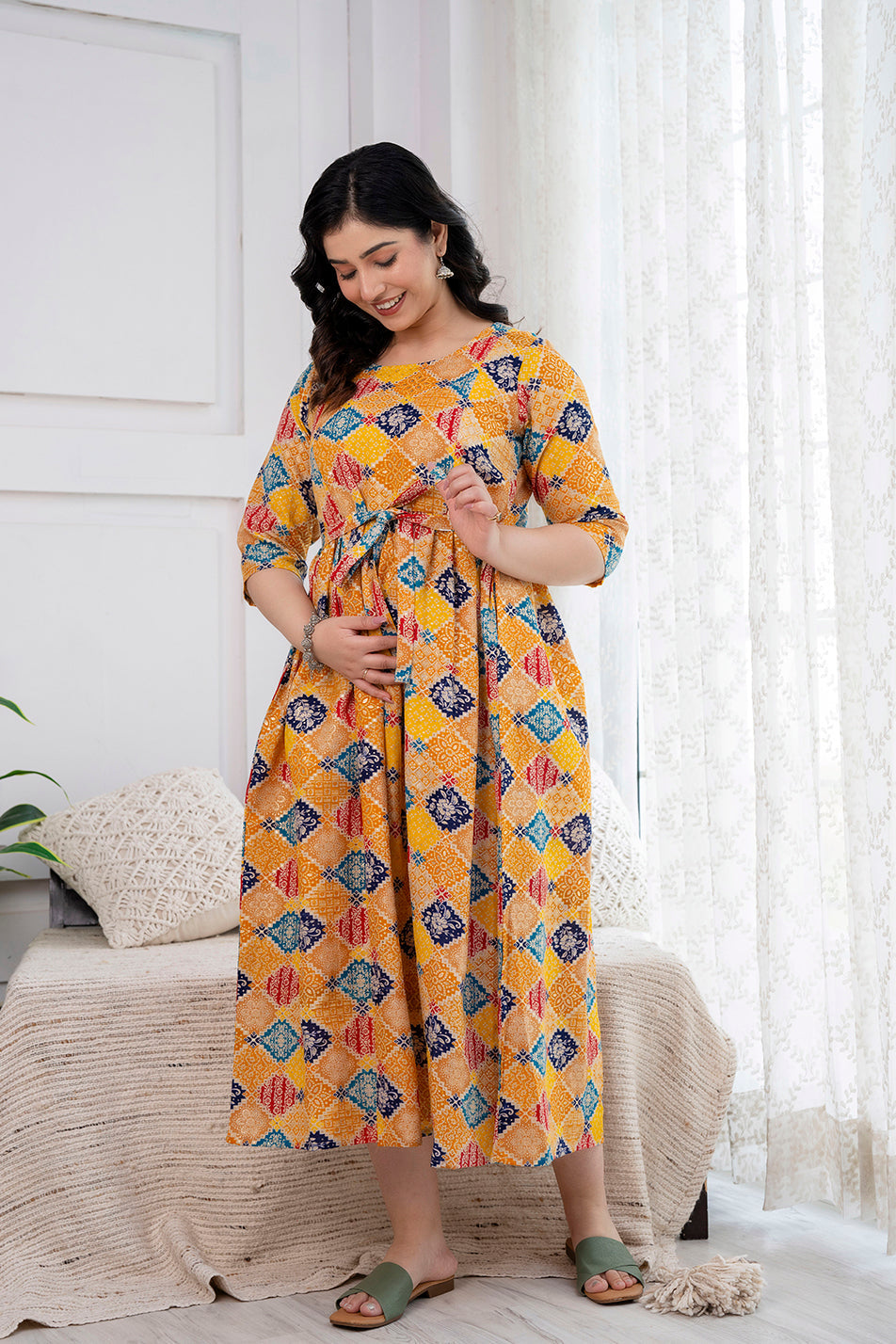 Yellow Printed Maternity Dress