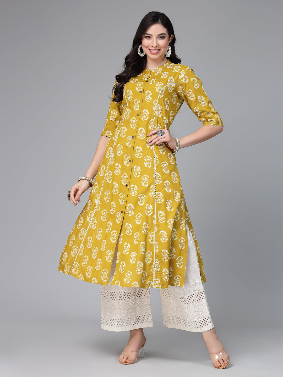 Plus Size Floral Printed Rayon A-Line Kurta