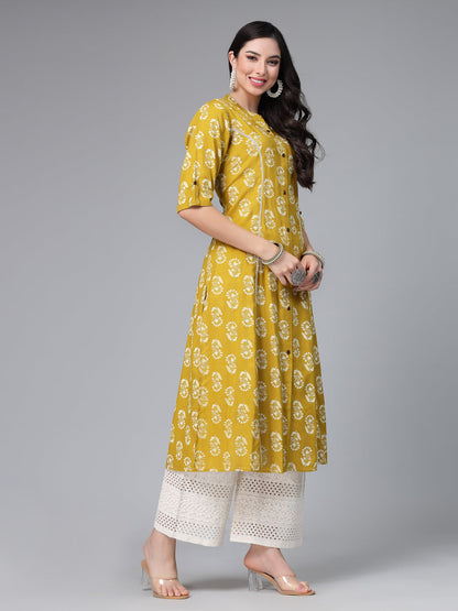 Plus Size Floral Printed Rayon A-Line Kurta