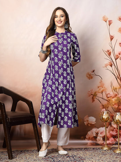 Floral Printed Rayon A-Line Kurta