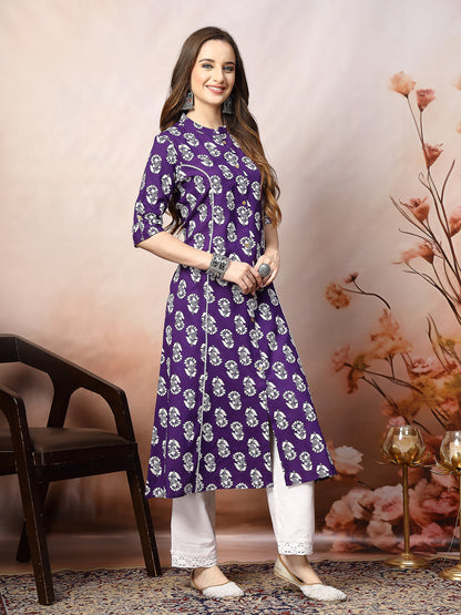 Floral Printed Rayon A-Line Kurta