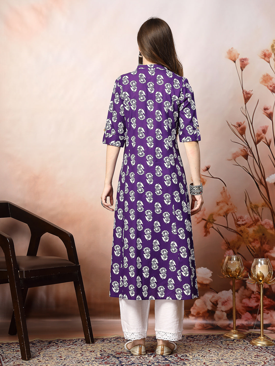 Floral Printed Rayon A-Line Kurta