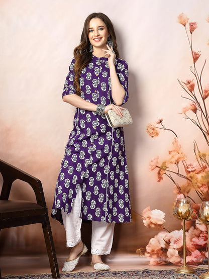 Floral Printed Rayon A-Line Kurta