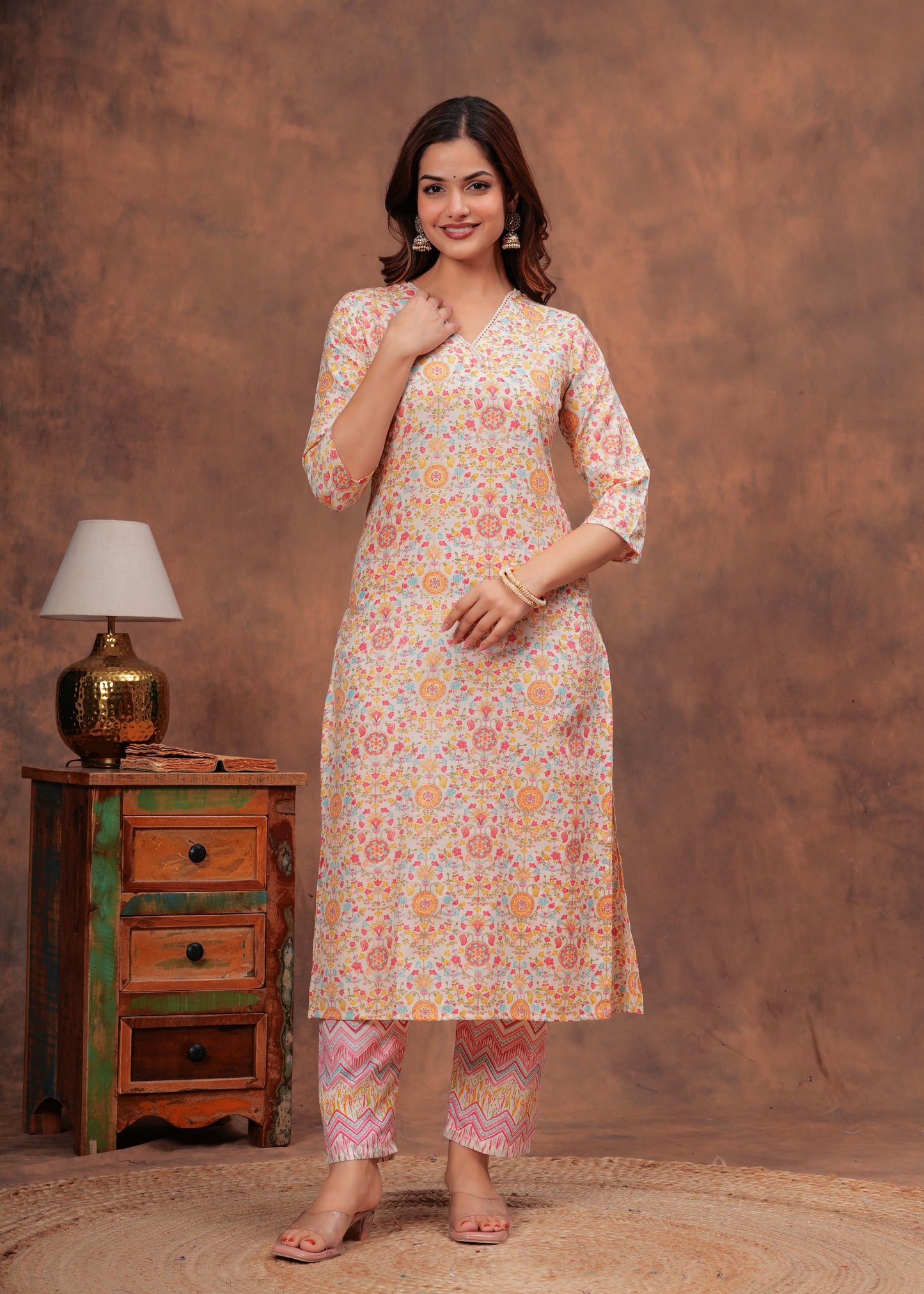 Multi Printed Straight Kurta And Trouser